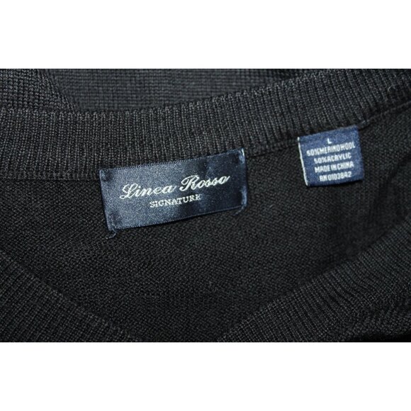 Linea Rosso Mens Black Merino Wool Blend V Neck Sweater L - Picture 5 of 5